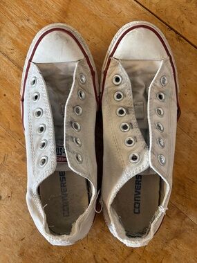 Converse Off-White Canvas Sneakers with Red Trim